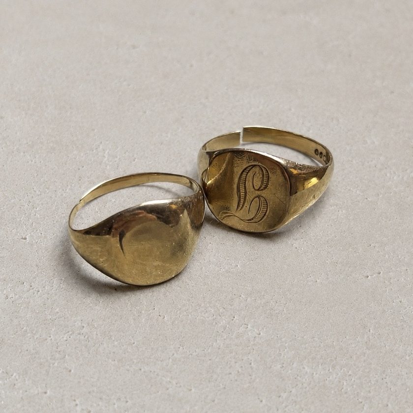 Before — two worn old signet rings